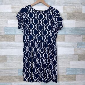 Escapada Felice Crossover Open Back Dress Blue White Print Casual Womens Medium